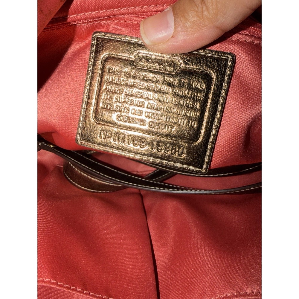 Coach Gold Tan Brown Poppy Signature Sateen Shoulder Bag 18980 Purse F - Picture 9 of 11